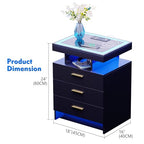 Lvifur 2 Set Nightstands with Wireless Charging Station for Bedroom, Auto Sensor 3 Color Dimmable LED End Table, Modern Bedside Table with 3 Drawers & 3 Open Compartments (2 x Black) - color: Black X2 3 Drawers-glass Top