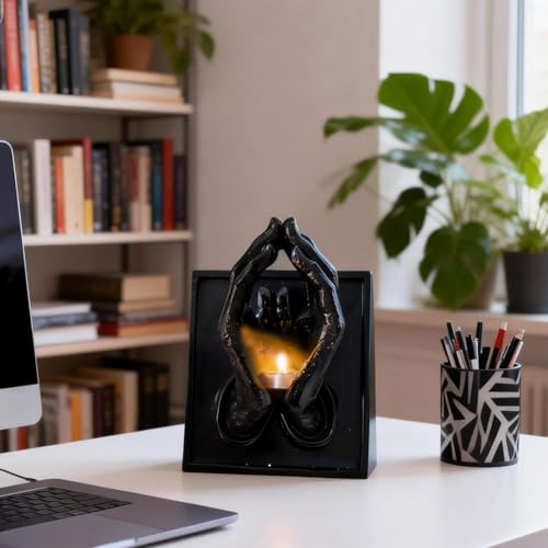 Praying Hands-A Perfect Blend of Warmth and Wishes, Praying Hands Candle Holder, 3D Wall Sconce Art Sculpture, Inspirational Prayer for Home, Office, Church Decorations (White and Black) - color: White and Black