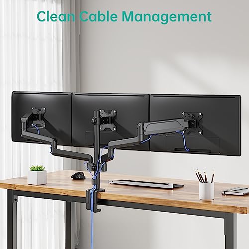 WALI Triple Monitor Mount for 13-32 inch Screens, Adjustable 3 Monitors Desk Mount with Swivel, Tilt, Clamp & Grommet Kit, Triple Monitor Stand for Desk, VESA 75x75/100x100mm (GSDM003), Black - size: 13"-32", style: Triple Arms