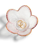 Pink Flower Jewelry Trinket Dish, Glass Ring Holder Tray, Small Trinket Bowl Gifts for Women - color: golden-edged pink