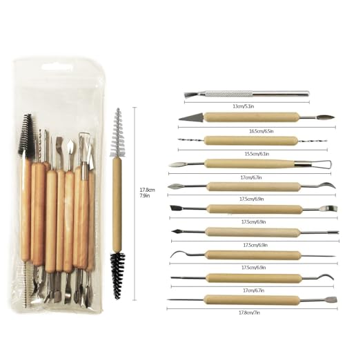 S & E TEACHER'S EDITION 11 Pcs Pottery & Clay Sculpting Tools, Double-Sided, Ceramics Tools Smooth Wooden Handles for Trimming, Embossing Pattern. - size: 11 PCS