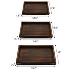 TOPZEA 3 Pack Wood Serving Tray with Handle, Farmhouse Wooden Coffee Table Trays Decorative Breakfast Tray for Bed, Couch, Ottoman, 3 Size