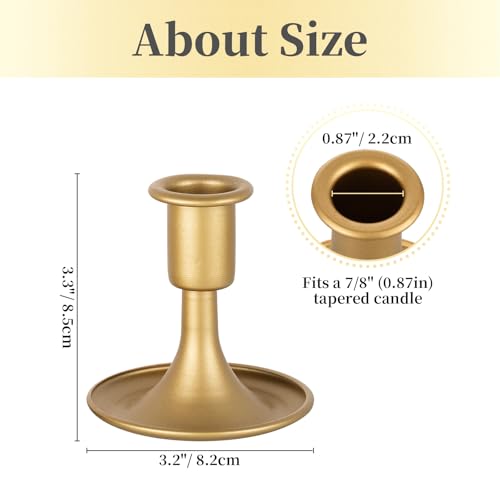 Gold Taper Candle Holder Set of 6, Hewory Short Skinny Brass Candlestick Holders, Vintage Small Low Metal Candles Sticks for Wedding Centerpieces Christmas Birthday Party Holiday Dinning Table Decor - color: Gold-6pcs
