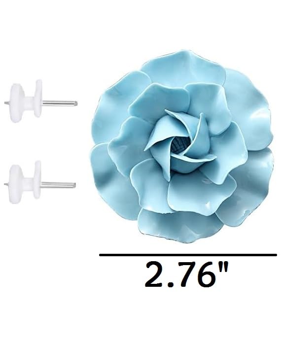 AMERRY 3D Wall Art - Artificial Porcelain Flower Decor for Home & Office (Blue Camellia, 2.76") - color: Blue,Camellia,2.76"