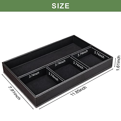 GORESE Faux Leather Valet Tray for Men, Stackable Jewelry Trays Drawer Organizer Tray Nightstand Organizer for Men, EDC Tray for Key, Wallet, Sunglass, Watch, Coin, Phone, Cologne - Black - color: Black