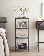 VASAGLE Bookcase, 4-Tier Bookshelf, Slim Shelving Unit for Bedroom, Bathroom, Home Office, Tempered Glass, Steel Frame, Ink Black ULGT028B61 - color: Ink Black, size: 4 Tiers (15.7"W x 37.4"H)