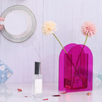Hot Pink Acrylic Vase, Modern Acrylic Geometric Wide Mouth Small vase, Hot Pink Flower Vase for centerpieces Desk Flower Bud vase, for Living Room Table, Office, Wedding - color: Dd