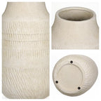 11" Rustic Ceramic Vase with Irregular Flutes Texture & Sand-Grain Surface, Antique Vase for Pampas & Vibrant Flowers, Warm-Toned Style, Beige White - color: 11" Beige White