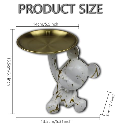 Bear Statue Resin Graffiti Animal Sculpture for Home, Office Decor, Abstract Design for Birthday, Anniversary and Gift Present (WhiteGold Tray) - color: Whitegold Tray