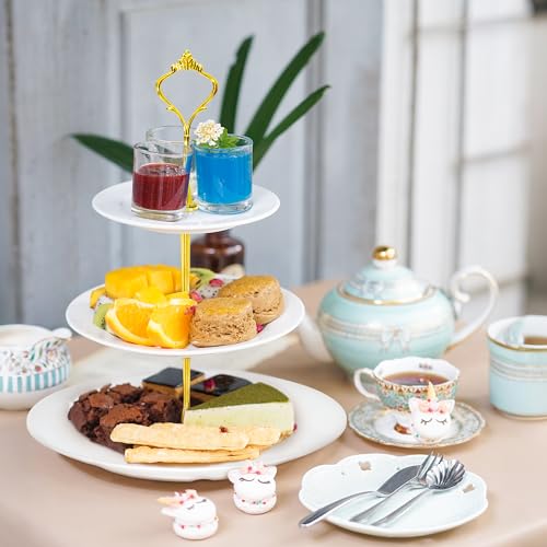 Lucky Will White Tiered Dessert Serving Tray for Kid's Party Supplies Favors 3 Tier Cupcake Cake Stand for Birthday Tea Afternoon Halloween Christmas Candy Bar - color: White