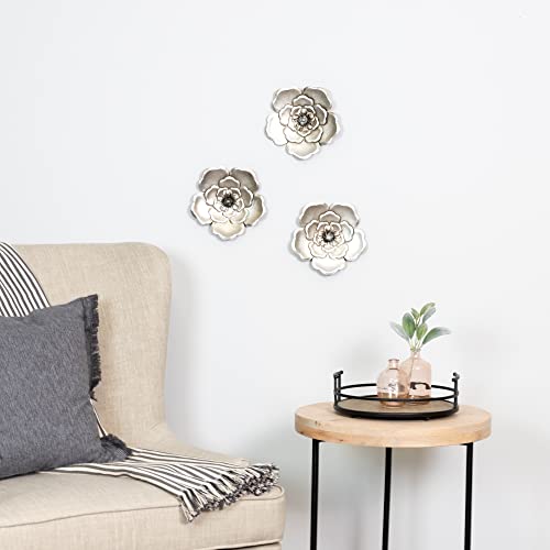 Stratton Home Decor Metal and Wood Round Tray | Wooden Coffee Table Tray Decor for Empty Table Surfaces | Decorative Round Serving Tray with Handles