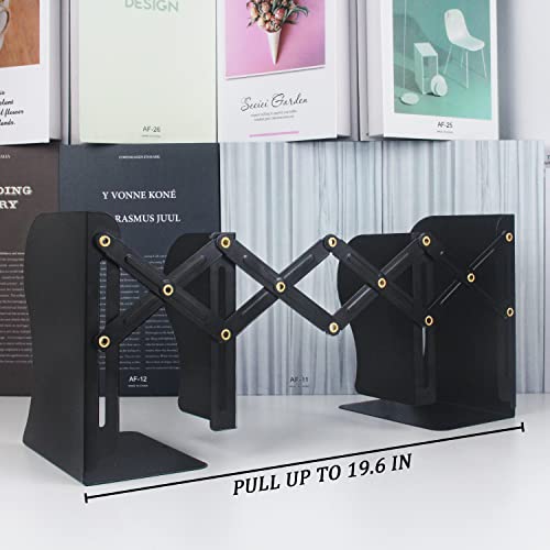 Adjustable Bookends, 19 inches 2 Dividers Heavy Duty Metal Book Holders, Book Storage Rack, Desk Organizer Magazine File Holder for Office, School, Bookstore and Home, Black - color: Black