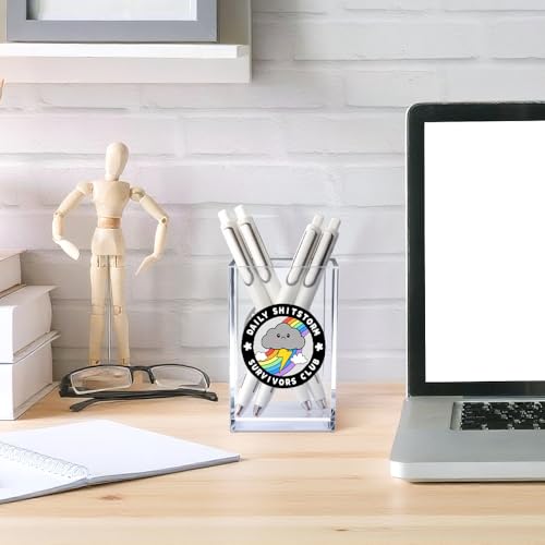 Daily Sh!tstorm Survivors Club Acrylic Cosmetic Pencil Pen Holder Cup, Funny Rainbow Storm Cloud Desk Organizer Accessory for Home Office Decor, Humor Sarcastic Work Gifts for Women Men Coworker - style: Survivors Club