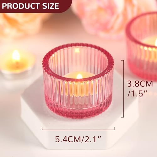 Lanttu Pink Tealight Candle Holder Set of 12, Small Votive Candle Holders for Table Centerpiece,Glass Tea Light Candles Holder for Party&Home,Wedding Decor(2''Dia*1.4''H) - color: Pink