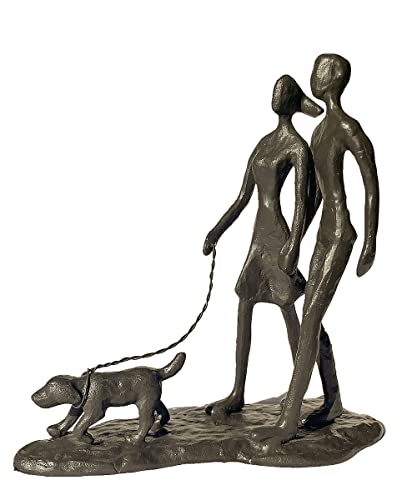 Couple and Dog Cast Iron Sculpture, Romantic Couple Love Metal Art Decor, Family Love Statue, Dog Lover Gifts for Couple - style: Couple Walking Dog