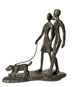 Couple and Dog Cast Iron Sculpture, Romantic Couple Love Metal Art Decor, Family Love Statue, Dog Lover Gifts for Couple - style: Couple Walking Dog