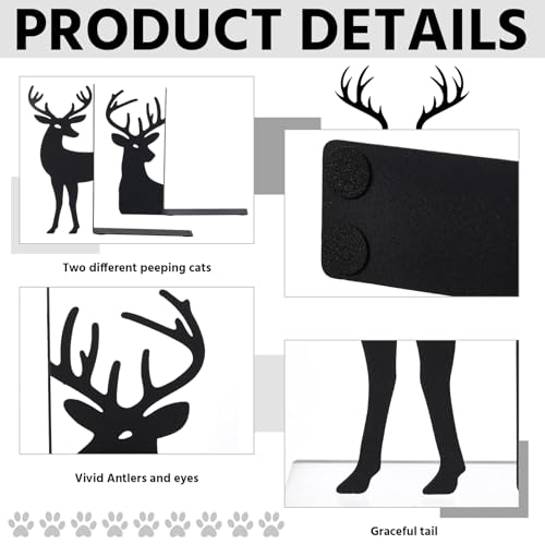 Geelin Reindeer Metal Bookends Set of 2 Black Reindeer Head Christmas Book Ends for Shelves Elk L Shaped Book Organizer for Desk Organizer Deer Lovers and Reading Enthusiasts - style: Christmas Reindeer
