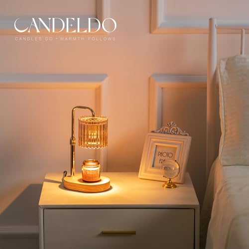 Candeldo Candle Warmer Lamp with Timer: Gold Candle Warming Lamp Height Adjustable Wax Melt Warmer Dimmable Modern Farmhouse New Home Bedroom Decor Mothers Day Housewarming Gift for Women - color: Amber