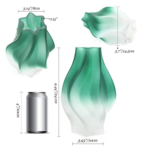 Green Gradient Hexagonal Glass Vase for Home Decor, Modern Flowers Vase with Wide Mouth, 9.65in, Ideal for Wedding, Living Room, Bedroom, Dinner Table - color: Green, size: 9.6in