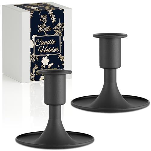 Black Taper Candle Holders Set of 2, Metal Candlestick Holders for Dining Table Centerpieces and Wedding Reception, Vintage Candle Holder for Festive Mantel Decor and Home - color: Black