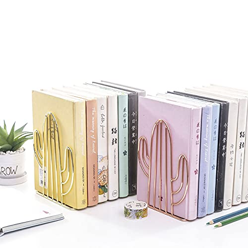 Geometric Bookends Metal Iron Book Ends Cactus Book Holder for Shelf Book Stand Heavy Duty Book Stopper Nonskid Bookend Book Organizer Binder Holder