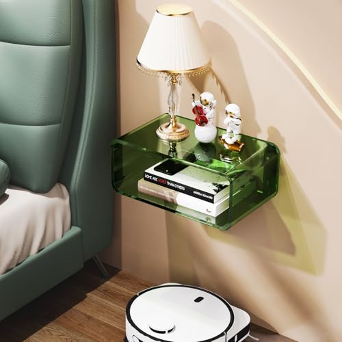 Acrylic Floating Nightstand, Bedside Table, Nightstand Shelf Wall Mounted Bedside Shelf (Green, Small) - color: Green