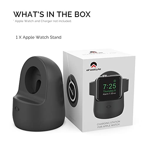 AhaStyle iWatch Stand Silicone Charging Dock Holder for Apple Watch Ultra 3, Ultra 2, Ultra, SE3, SE2, SE, Series 11 10 9 8 7 6 5 4 3 2 1 (49/46/45/44/42/41/40/38mm), Supports Nightstand Mode (Black) - color: Black