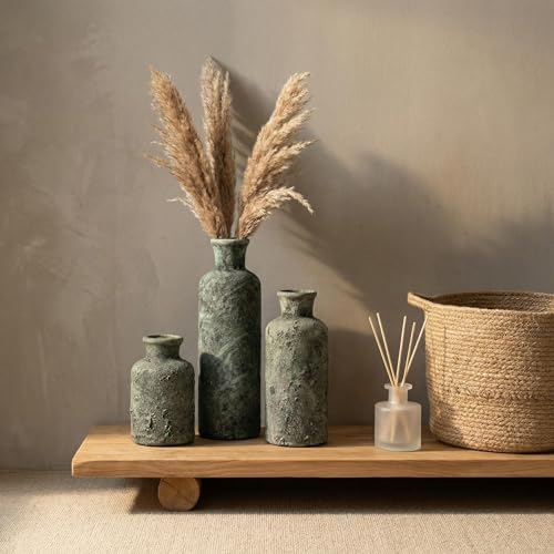 Vintage Ceramic Flower Vase Set of 3, Rustic Farmhouse Vase for Home Decor, Distressed Decorative Vase for Table Entryway Mantel Centerpiece Living Room Bathroom Bedroom (Patina Gray) - color: 116-patina Gray