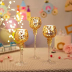 Glass Tealight Candle Holder: Gold Mercury Votive Holders 9/10/12 Inch Tall Long Setm Floating Candle Holders for Christmas Dining Table Centerpiece Wedding Party Set of 3 - color: Gold
