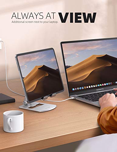 Lamicall Adjustable Tablet Stand Holder - Foldable Phone Dock, 360°Rotating Desktop Tablet Mount Gifts, for 4.7-13" Tablets, iPad Pro 11, 12.9 Air Mini, Tabs, Kindle, iPhone Air 17 Pro Max, Silver - color: Silver