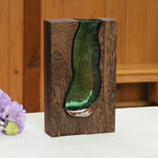 Wood and Glass Inlay Vases Farmhouse Wooden Glass Flower Vase Solid Wood Glass Vase Home Decor Vases for Centerpiece (9.45 Inches) - size: 9.45 Inches