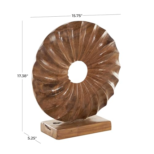 Deco 79 Teak Wood Abstract Handmade Decorative Sculpture Dimensional Circular Home Decor Statue with Center Cutout, Accent Figurine 16" x 5" x 17", Brown - size: 16" x 5" x 17"
