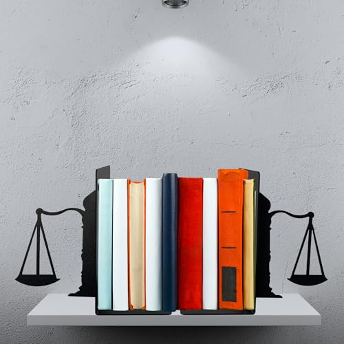 Metal Bookends - Justice Scale Design - Heavy Duty Black Book Ends for Office, Law Library, Law Student or Legal Desk Decor