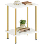 HOOBRO End Table, Small Side Table, Nightstand with 2-Layer Storage Shelves, Sofa Table for Small Spaces, Living Room, Bedroom, Stable Frame, Easy Assembly, White and Gold DW09BZ01 - color: White + Gold