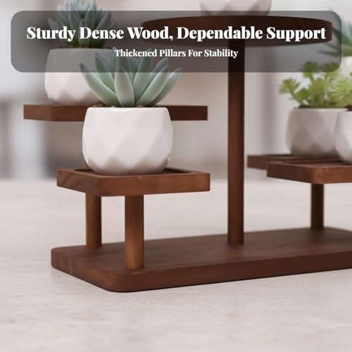 Display Riser Small Potted Plant Stand Sturdy Desktop Decorative Tiered Tray Rack for Figure Dolls Collection Perfume Makeup, Walnut