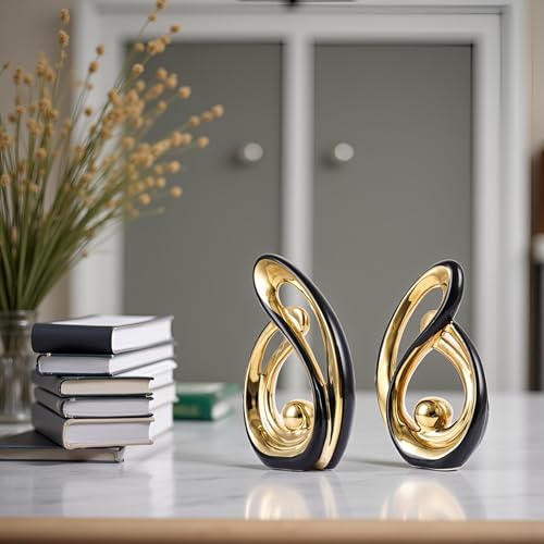 XMGZQ Home Decor Accent,Porcelain Art Mid Century Bookshelf Decorations,Gold Centerpieces for Tables,Abstract Ceramic Statue Sculpture for Coffee Table Mantel Tv Stand Centerpieces (Black, Small) - color: Black, size: Small