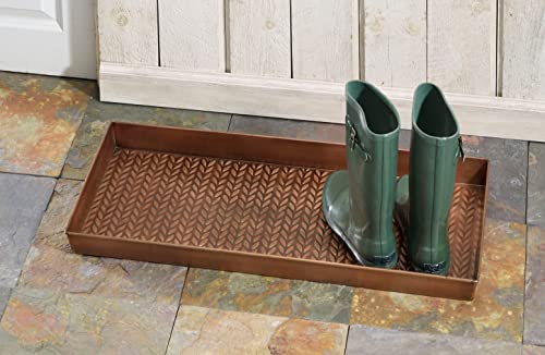 HF by LT Cable Knit Pattern Metal Boot-Tray, 30 x 13 inches, Antique Copper - color: Cable Knit Design, Antique Copper