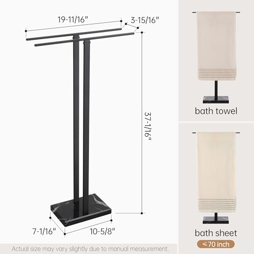 KES Black Towel Racks for Bathroom Freestanding, 37" Equal-Height Standing Towel Rack with Heavy Marble Base, Fits Large Bath Towel, 18/8 Stainless Steel, BTH229-BBK - color: Black Marble & Black Bar, size: 37" H (Equal-height)