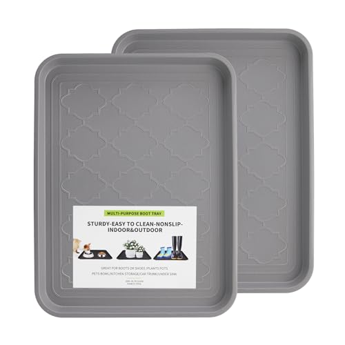 Boot Tray 2 Packs All Seasons Multi-Purpose, Waterproof Boot Trays for Entryway Indoor & Outdoor, Non-Slip Shoe Tray, 16.7"x12.8",Grey - color: Gray