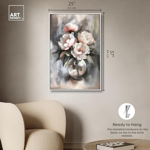 Art Remedy Glass Vase Flowers Canvas Luxury Floral Art, White Frame, 24" x 36" - color: White Frame, size: 37"L x 25"W