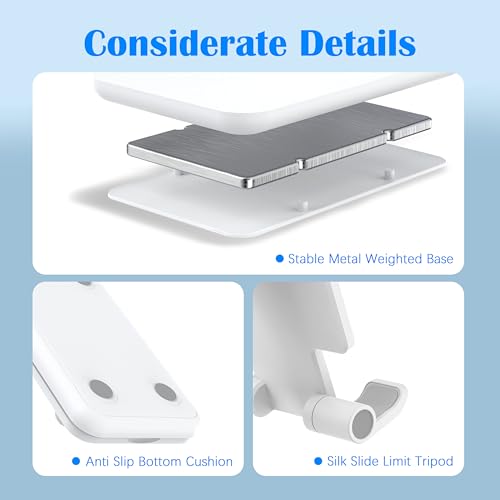 Cell Phone Stand, Adjustable Angle and Height Cell Phone Holder for Desk, Foldable and Portable, Anti-Slip Silicone Pad, Compatible with All Mobile Phones and 4-8 Inch Devices (White&White) - color: White&White