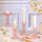 DARJEN 6Pcs Pink Candlestick Holders Set - 4" H & 5" H Striped Taper Candle Holders Bulk, Glass Candle Holders for Wedding, Festival, Party, Table Centerpiece, Gifts - color: Pink, size: Striped Pattern