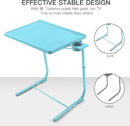 HUANUO Adjustable TV Tray Table - TV Dinner Tray with Cup Holder on Bed & Sofa, Comfortable Folding Table with 6 Height & 3 Tilt Angle Adjustments for Laptop (Azure) - color: Azure