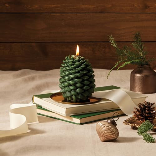 Thymes Frasier Fir Scented Candles for Home Decor - Green Pillar Candles for Women & Men - Place on Candle Holder - Luxury Home Fragrance Gifts (Molded Pinecone Pillar) - size: 4.5 in x 3.5 in