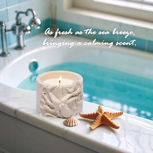 Hodao Oceanic Serenity Handcrafted Aromatherapy Box with Candle & Decor – Beach Rock Sculpture with Sea Turtle, Seashells, for Home, Bathroom, Yoga Room Decor (Brown-Octopus) - color: Brown-octopus