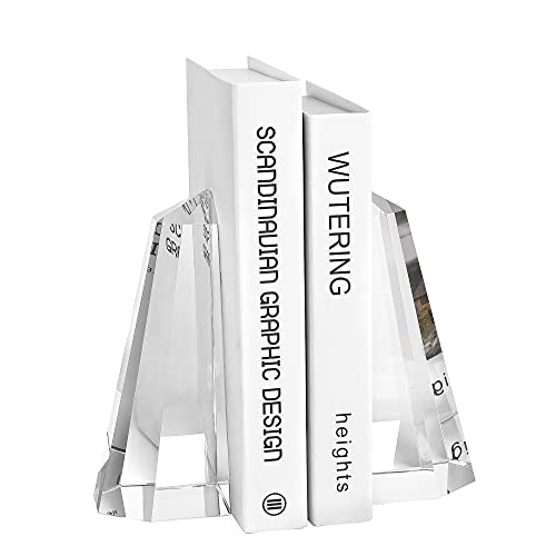 Kitcom Handmade Crystal Bookends Half-Obelisk Design, 1 Pair of Decorative Tabletop Bookends for Office, Home, Desk