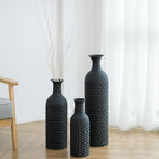 Sziqiqi Large Black Vases Tall 27inch - Metal Floor Standing Vase Set of 3 Modern Honeycomb Texture Big Standing Vase for Living Room Dining Bedroom Home Corner Hallway Indoor Office - style: Large Black Vases