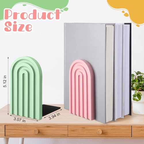 Harloon 4 Pcs Boho Arch Wooden Bookends, Decorative Rainbow Book Stoppers with Non-Slip Metal Base, 5x3x4 Inches, Cute Shelf Decor for Heavy Books, Home Office Study Desk Organizer(Pastel Color) - color: Pastel Color