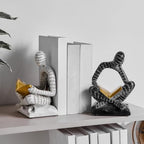 Heavy Duty Book Ends for Shelves, Thinker Decorative Bookends for Heavy Books, Unique Book Stoppers to Hold Book, Bookshelf Accessories, Modern Home Office Decor Aesthetic Black & White - style: Readers