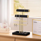 Bracelet Holder Jewelry Organizer Display - 3 Tier T Bar Velvet Stand, Black Jewelry Storage for Bracelet, Necklaces, Earrings, Rings, Watches - color: Black